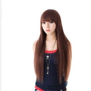 伪娘CDTS变装日韩版气质斜齐刘海长直发整顶男女假发发套中分头发