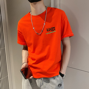 社会风纯色英文后背印花宽松T恤百搭B297-156-P35控58图片