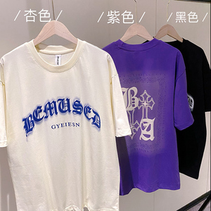 社会轻奢克洛伊字母印花纯色宽松半袖T恤B297-233-P48控68图片