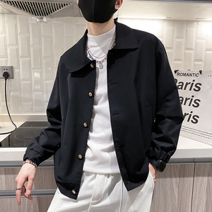 雅痞风春秋纯色纽扣翻领宽松夹克外套B297-7765-P88控118图片