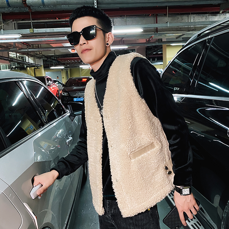 社会风纯色皮毛一体羊羔毛马甲上衣B297-2822-特P115控158，男装背心/马甲，电商B297