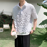 社会轻奢纯色立体格子套头半袖衬衫上衣B297-2315-P55控88，男装衬衫，电商B297