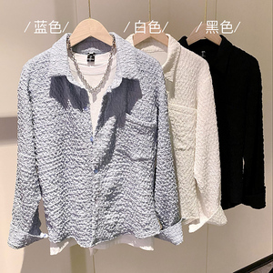 社会轻奢纯色高品质提花宽松蝙蝠袖衬衫上衣B297-2311-P68控98图片