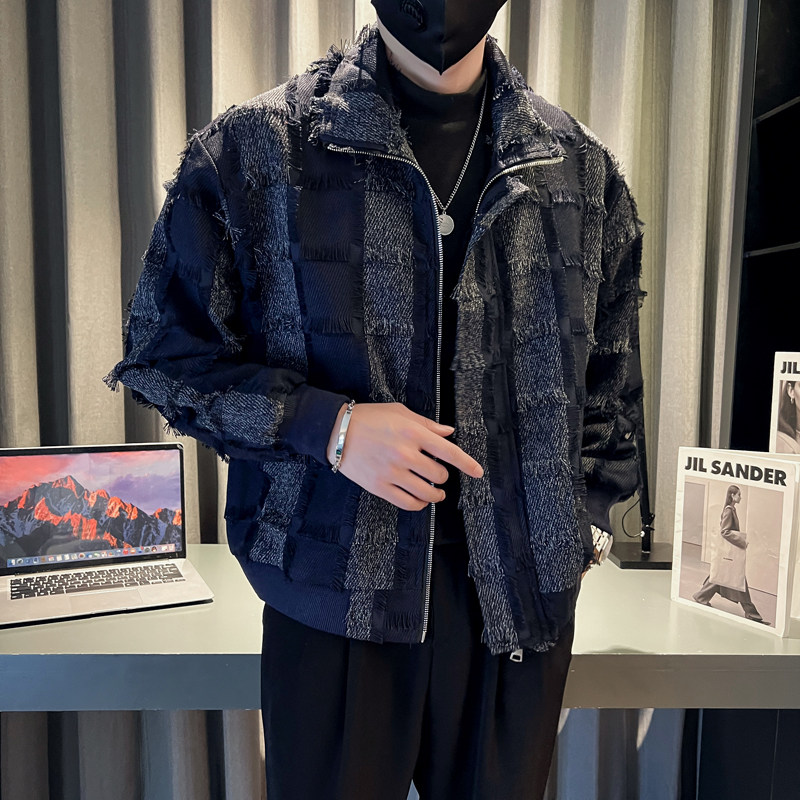 社会轻奢春秋格子乞丐服流苏痞帅夹克外套B297-7766-P115控158图片