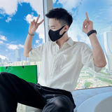 雅痞风青春纯色宽松短袖休闲尖领衬衫痞帅B297-7787-P58控78，男装衬衫，电商B297
