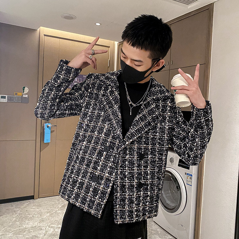 社会风春季小香格子西装休闲夹克B297-7739-P100控139,男装夹克,电商B297