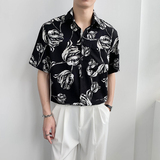 轻熟风宽松休闲碎花短袖尖领花衬衫上衣B297-7785-P58控78，男装衬衫，电商B297
