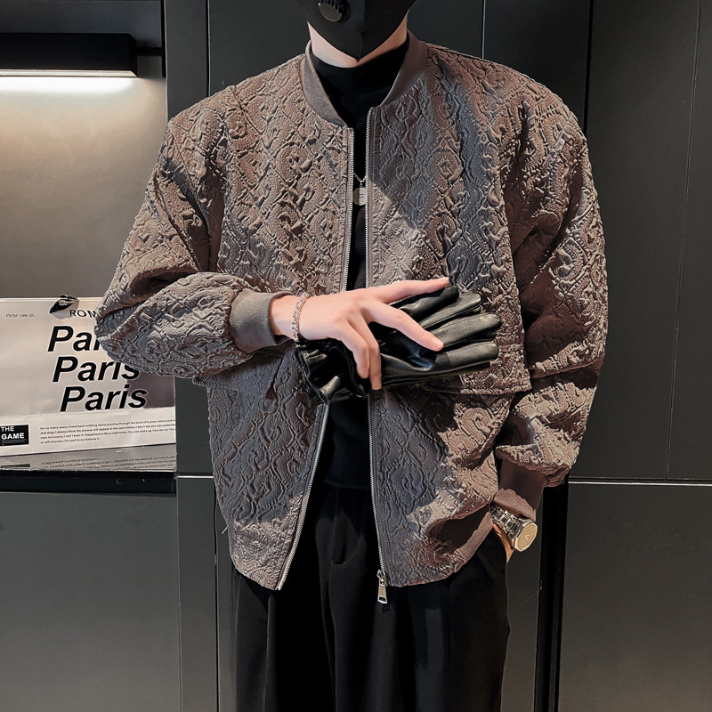 社会轻奢纯色立体花纹格子棒球领痞帅夹克B297-201-P110控149,男装夹克,电商B297
