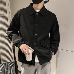 雅痞风春秋纯色休闲宽松尖领风衣夹克上衣B297-7706-P88控118图片