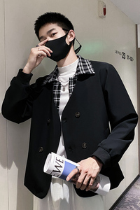 雅痞风纯色假两件翻领双排扣休闲夹克外套B297-7763-P110控148图片