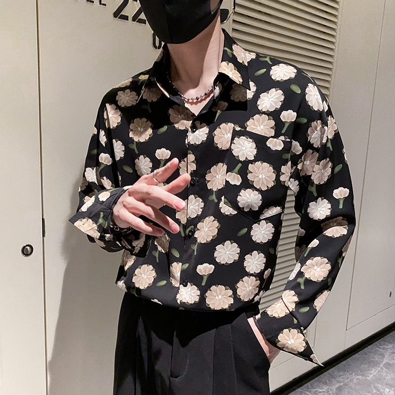 社会轻奢潮牌蝙蝠袖宽松碎花衬衫B297-2309-P58控78，男装衬衫，电商B297