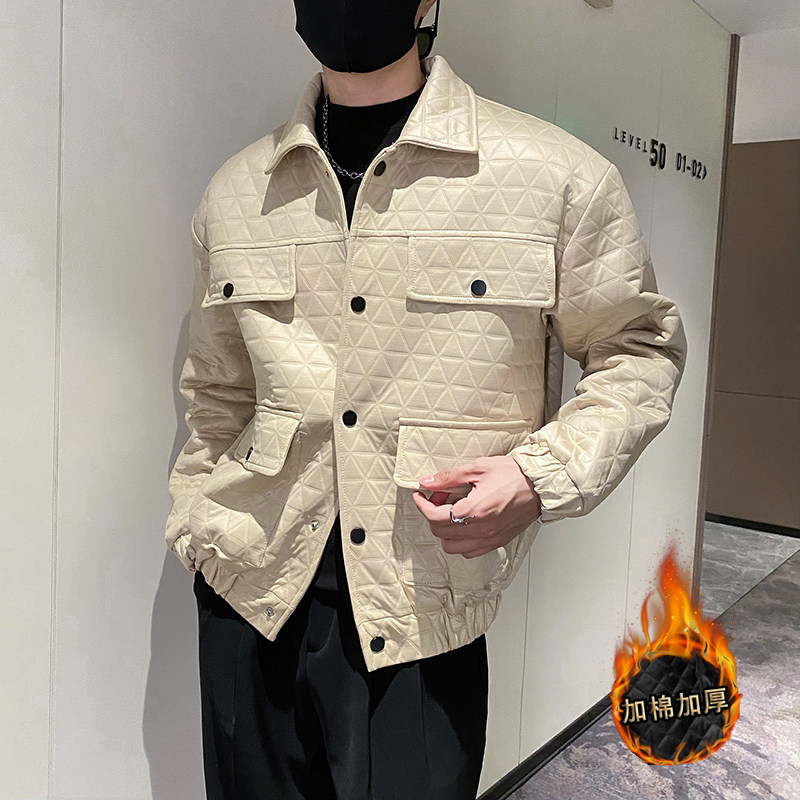 社会轻奢风纯色多口袋暗纹加修身衣B297-1808-P130控168,男装棉衣,电商B297