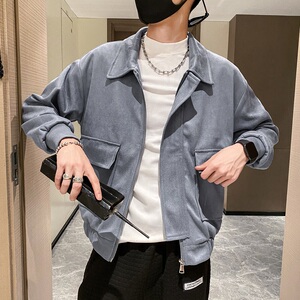 社会轻奢纯色麂皮绒翻领大口袋夹克潮男B297-7736-P110控149图片