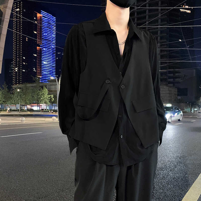 社会轻奢拼接马甲假两件套装3B297-291-特P108，男装休闲套装，电商B297