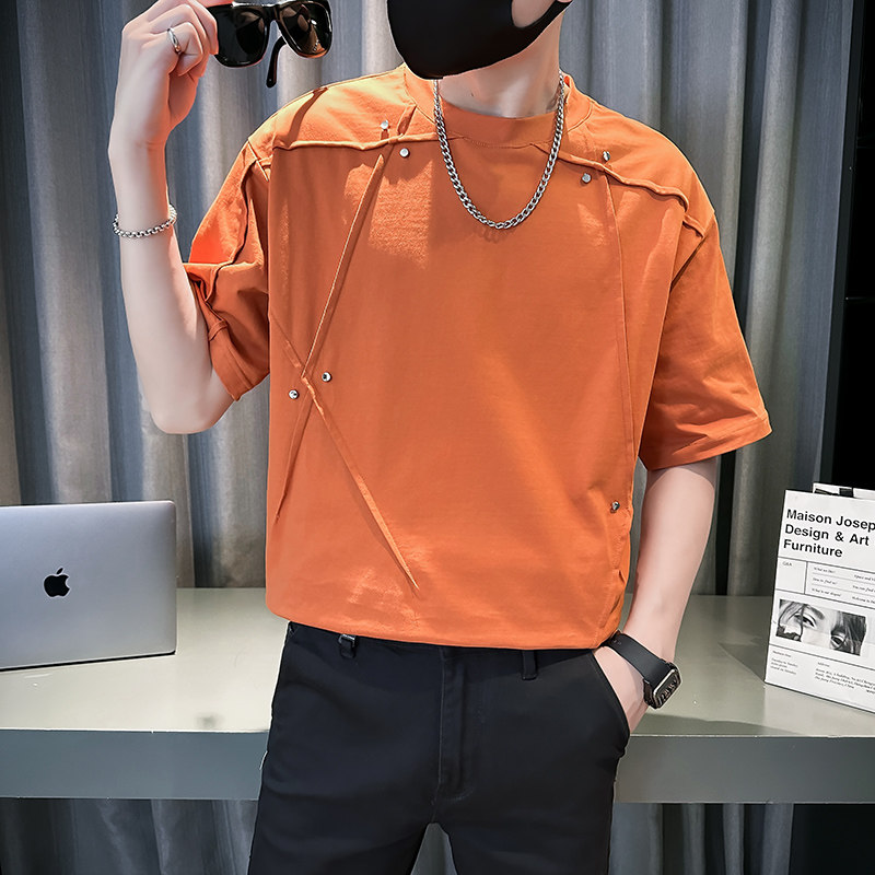 社会轻奢纯色设计感铆钉宽松痞帅T恤3B297-320-P53,男装T恤,电商B297