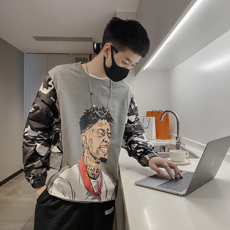 社会风欧美街头迷彩拼接宽松卫衣时尚B297-151-P78控108，男装卫衣，电商B297