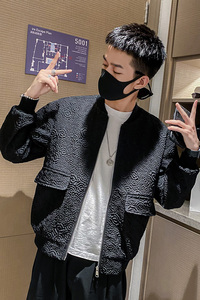 社会风春季纯色立体花纹长袖立领休闲夹克B297-7738-P110控149图片