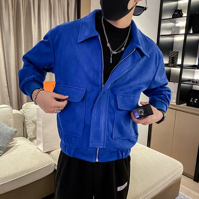 社会轻奢纯色麂皮绒翻领大口袋夹克外套B297-7736-P110控149图片
