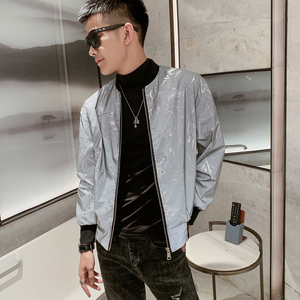 社会风反光亮面防风棒球领线条夹克B297-2808图片