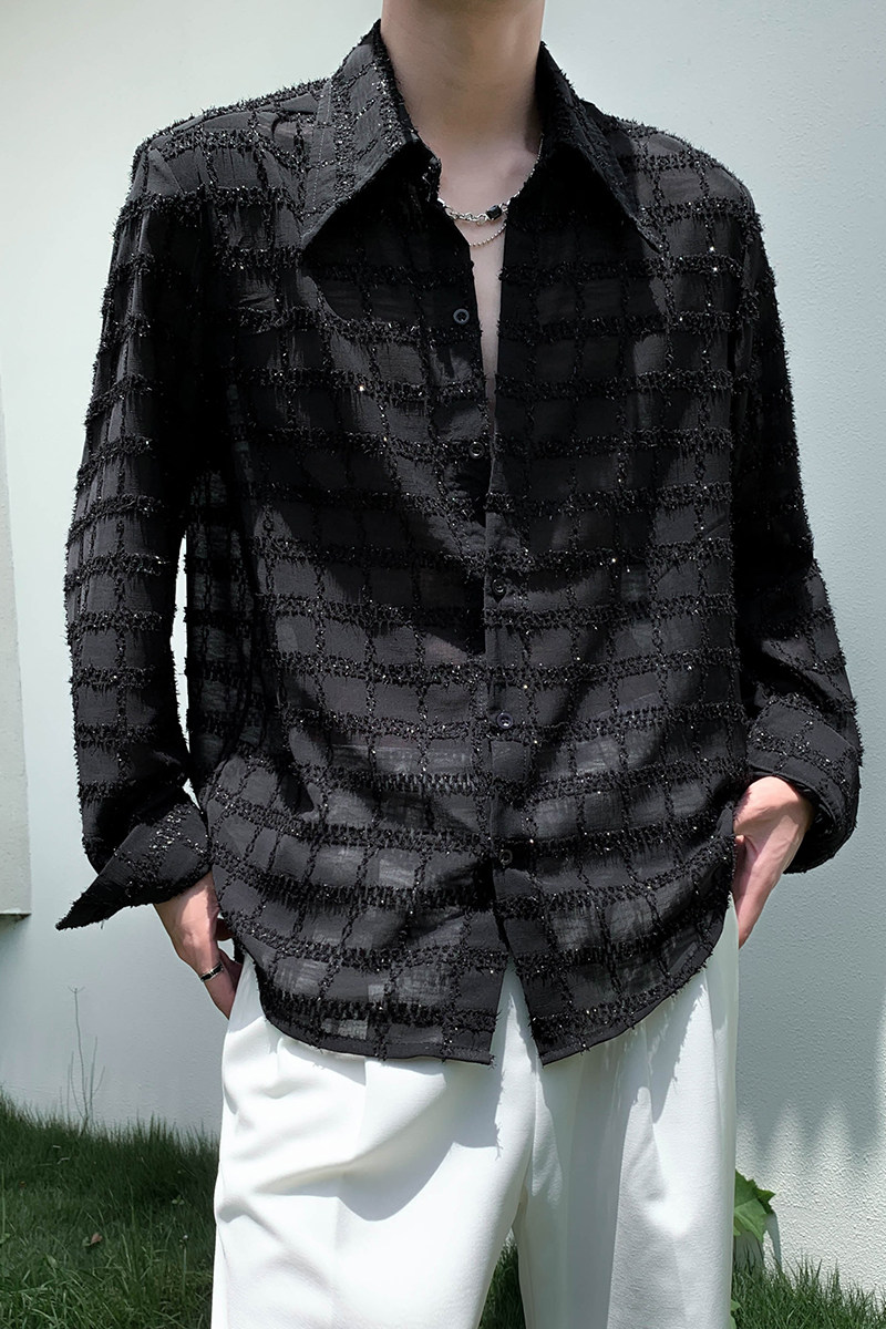 社会轻奢纯色方格宽松防晒衣B297-269-P65控105,男装衬衫,电商B297