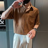 社会轻奢青春纯色宽松短袖休闲尖领痞帅衬衫B297-7787-P58控78，男装衬衫，电商B297