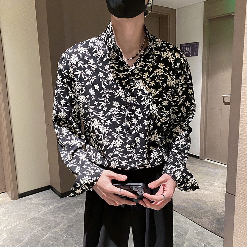 社会轻奢蝙蝠袖宽松碎花衬衫上衣B297-2308-P58控78,男装衬衫,电商B297