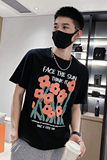 社会风纯色修身卡通鲜花趣味创意休闲T恤上衣B297-218-P35控58，男装T恤，电商B297