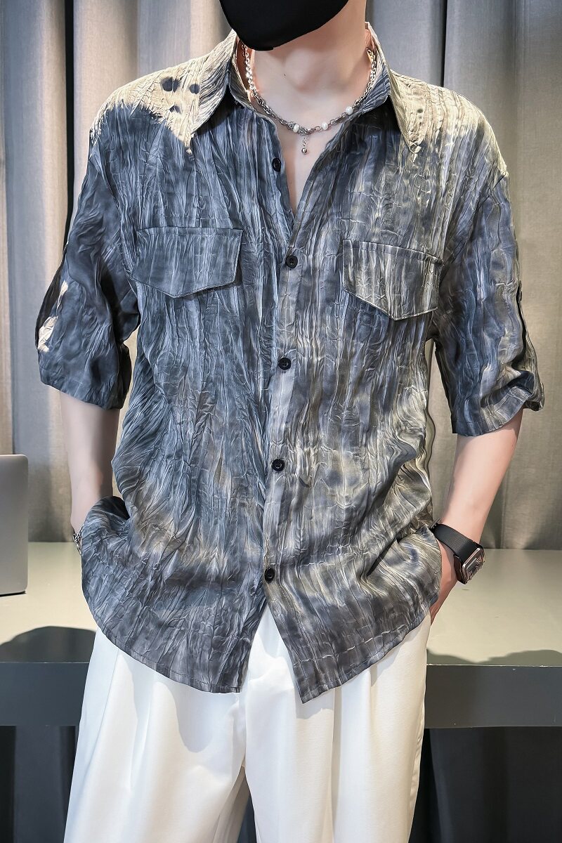 社会风扎染痞帅高级感防晒短袖衬衫2B297-1820-P58,男装衬衫,电商B297