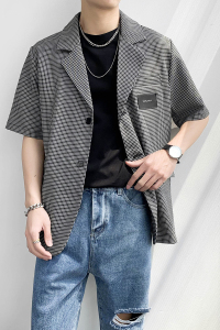 轻熟风千鸟格宽松贴标休闲小西装夹克外套B297-7722-P75控105图片