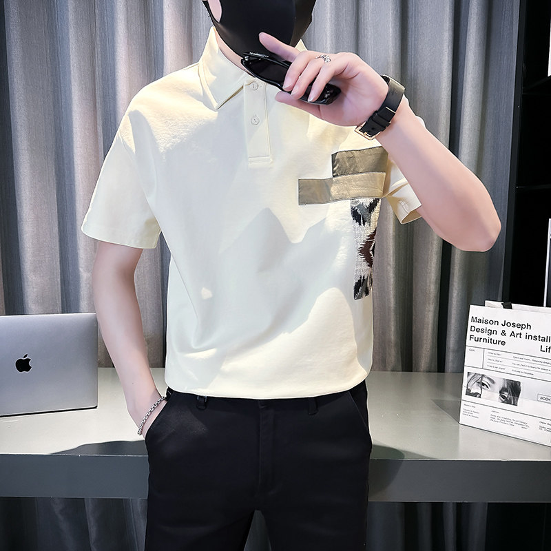社会轻奢商务polo衫宽松贴布T恤3B297-322-P58,男装Polo衫,电商B297