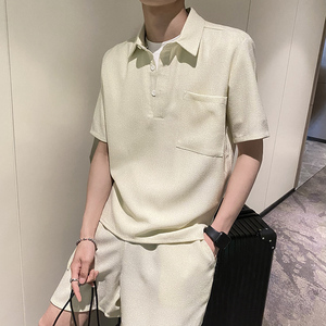 社会轻奢纯色宽松翻领夏季两件套装潮牌B297-7778-特P90控148图片