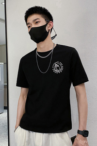 社会风纯色印花圆领修身短袖T恤上衣B297-203-P35控58图片