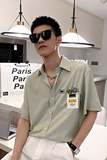 社会风纯色贴标宽松短袖衬衫上衣B297-7732-P58控78，男装衬衫，电商B297