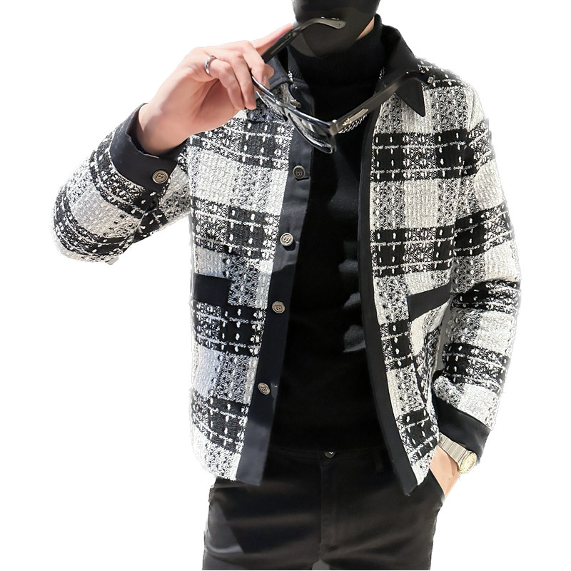 社会轻奢冬季单排扣衬衫领休闲棉衣格子B297-7789-P130,男装棉衣,电商B297