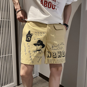 社会风纯色涂鸦印花沙滩休闲短裤痞帅B297-162-特P45控68图片