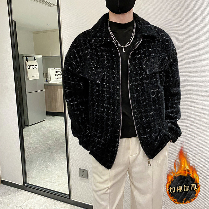 社会轻奢风纯色格子提花雪貂呢厚衣B297-227-特P140控228,男装棉衣,电商B297