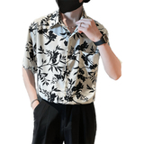社会风美式复古水墨画满印短袖衬衫1B297-357-P45，男装衬衫，电商B297