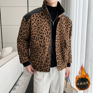 轻熟风冬季豹纹PU皮拼接加修身衣B297-1812-P138控178图片