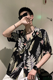 社会风翻领宽松休闲碎花花叶花衬衫上衣B297-2205-P53控78，男装衬衫，电商B297