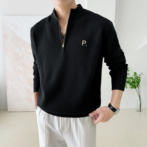 轻熟风纯色刺绣字母拉链立领毛衣B297-M2391-P78图片