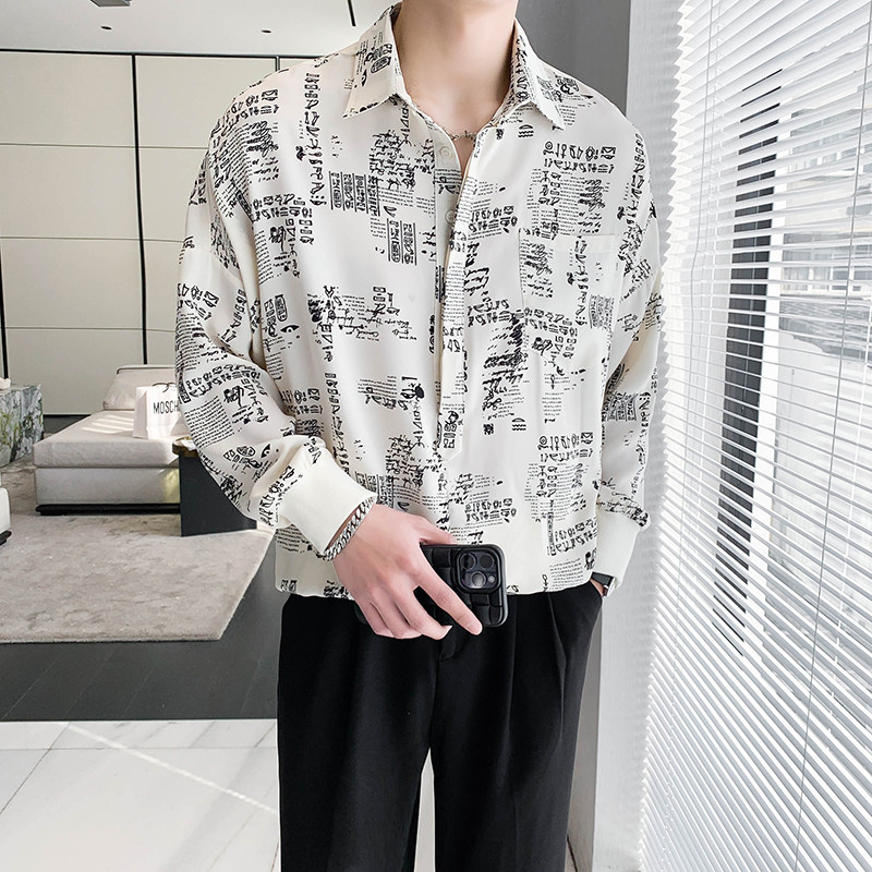 轻熟风宽松潮流男士痞帅碎花衬衫B297-2307-P60控88,男装衬衫,电商B297