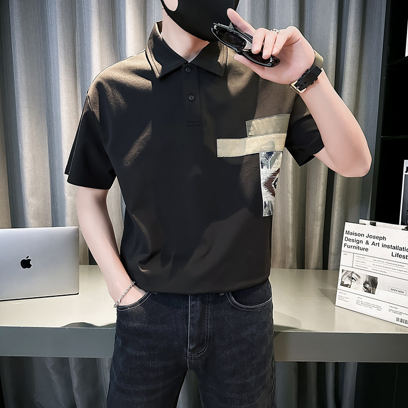 社会轻奢商务polo衫宽松贴布T恤6B297-322-P58,男装Polo衫,电商B297