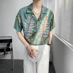 轻熟风翻领宽松休闲碎花花叶花衬衫上衣B297-2205-P53控78图片