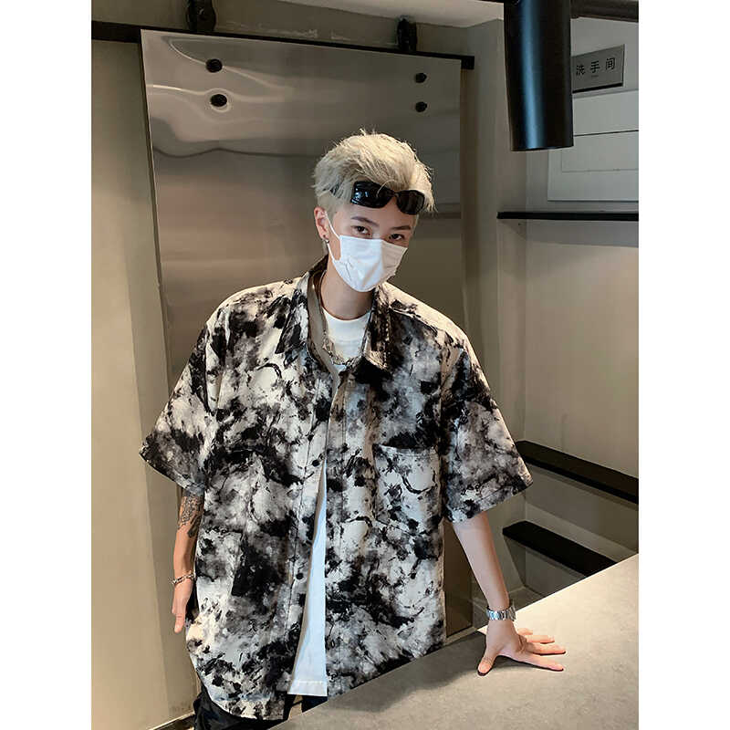 潮牌痞帅高街冰丝花衬衫3B297-358-P45,男装衬衫,电商B297