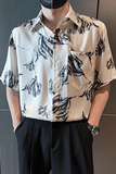 社会轻奢短袖流行宽松休闲花朵尖领花衬衫B297-7785-P58控78，男装衬衫，电商B297