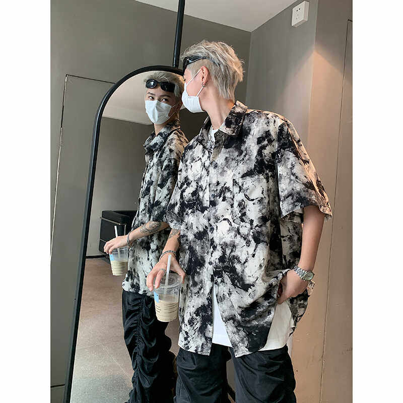 潮牌痞帅高街冰丝花衬衫3B297-358-P45,男装衬衫,电商B297