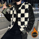 社会轻奢风棋盘格仿皮草加厚皮毛一体衣B297-7760-P158控208，男装棉衣，电商B297