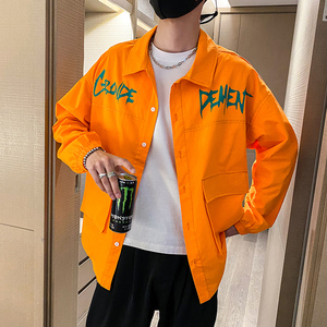 社会轻奢春秋纯色街头卡通印花长袖宽松夹克痞帅B297-186-P65控95图片