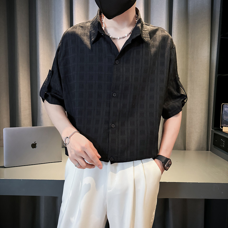 社会风纯色华夫格罗文短袖痞帅衬衫1B297-355-P53,男装衬衫,电商B297