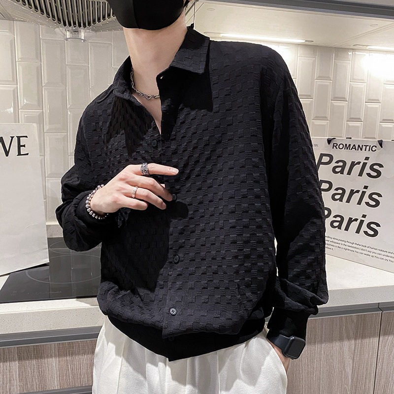 社会轻奢纯色长袖春夏尖领宽松纽扣衬衫B297-7771-P68控98,男装衬衫,电商B297